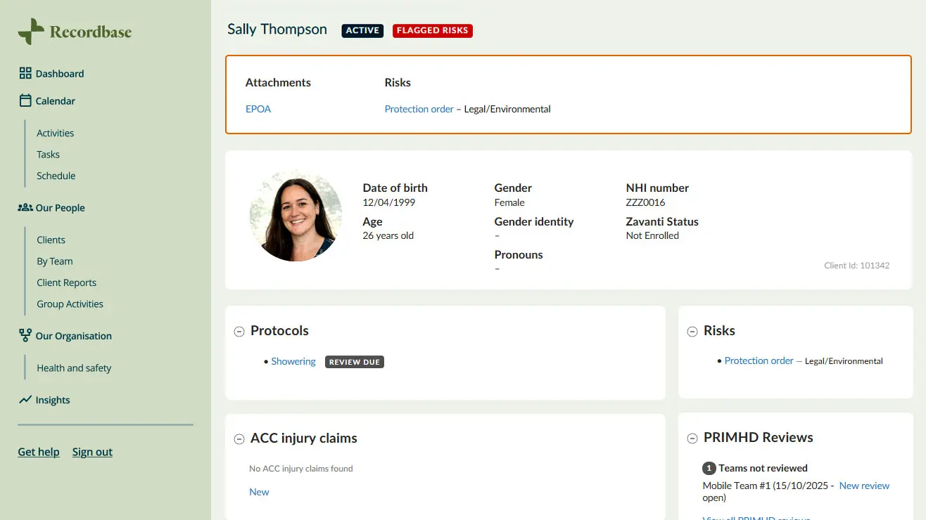 Recordbase client dashboard screenshot